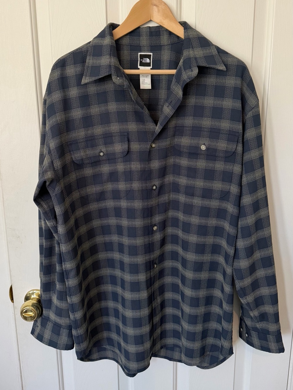 The North Face Men's Navy and Gray Plaid Button-Down Shirt